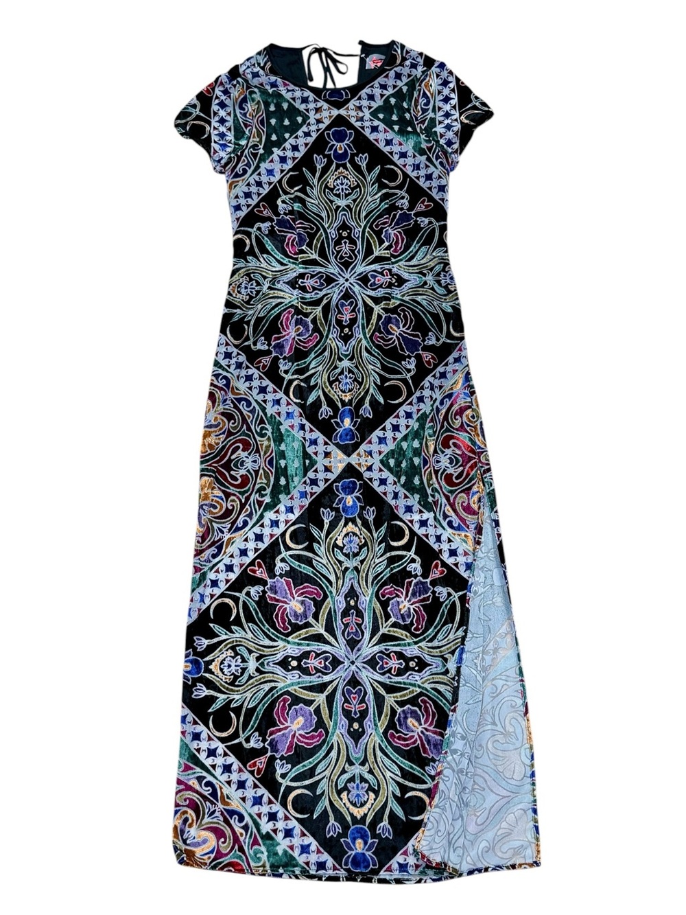 Free People Sz S Dress Iris Velvet Black Multicolour Midi Boho Festival Party - Picture 5 of 12